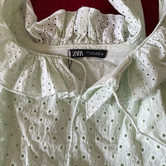 Zara mint green open work/eyelet embroidery midi dress - Picture 14 of 17